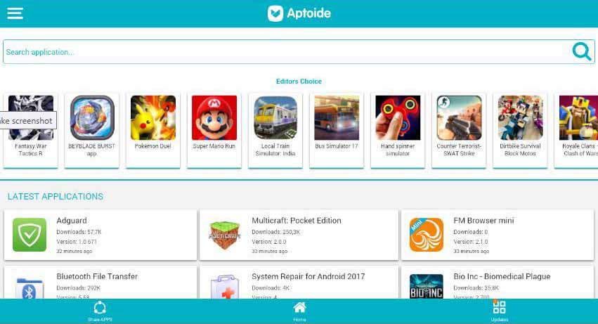aptoide lite home screen