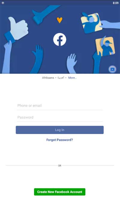 facebook login screenshot