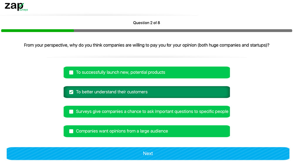 zap surveys taking a survey